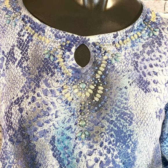 Alfred Dunner Shimmery Blouse with Keyhole Neckline Size S Oversized Abstract - Picture 5 of 8